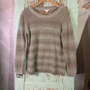 Women’s J Jill blue and grey striped cotton blend sweater size L petite Preloved